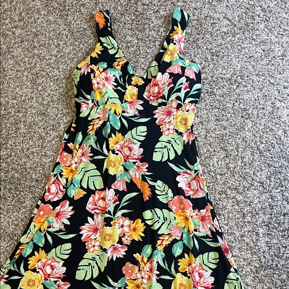 Tropical Floral Midi Dress - Black and Multicolor - Picture 4 of 12